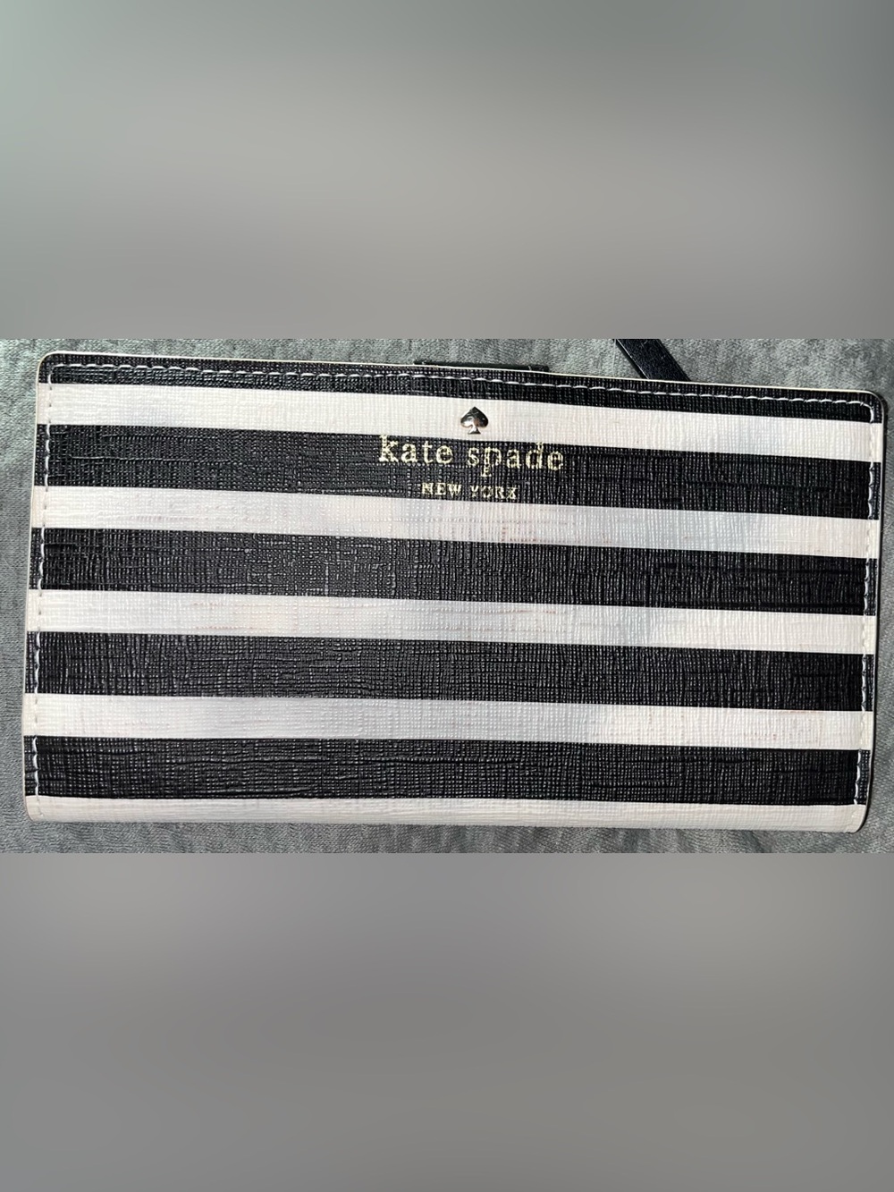 Kate Spade Black and White Striped Snap Wallet with Storybook Lining